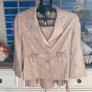 Zinc Women's Blazer and Skirt in Soft Pink Check - junior sizing